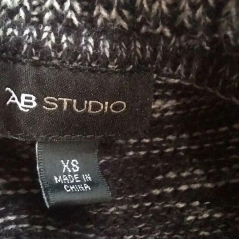 AB Studio XS Black Gray Cowl Neck Long‎ Sleeve Sweater Dress Knit Mini